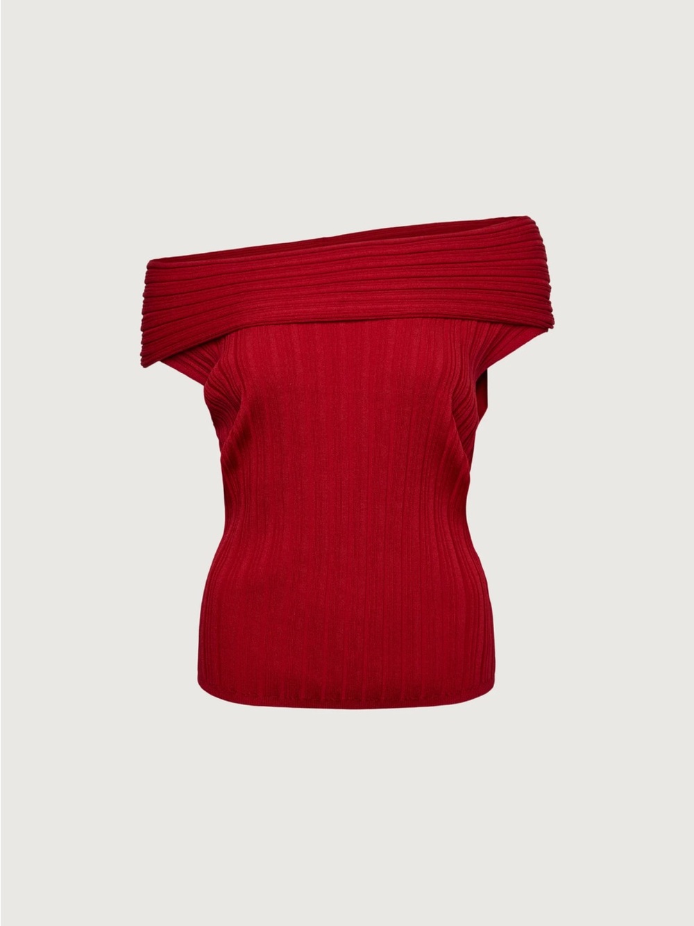 OAK + FORT Short Sleeve off the shoulder Knit Sweater in Crimson